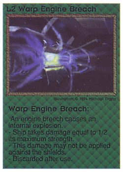 Need: 0    Want: 0    Have: 40 (+101)    Will Trade: 36    In Storage: 31              L2 ‑ Warp Engine Breach  Set: PE  Rarity: R1    Artist: Michael Trapp    