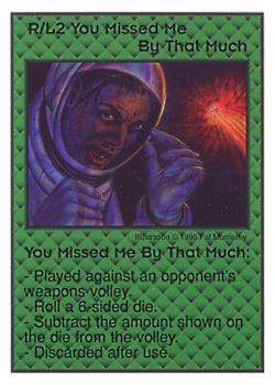 Need: 0    Want: 0    Have: 14    Will Trade: 6    In Storage: 1              R/L2 ‑ You Missed Me By That Much  Set: CC  Rarity: U    Artist: Pat Morrissey    
