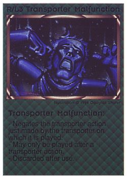 Need: 0    Want: 0    Have: 57 (+194)    Will Trade: 53    In Storage: 50              R/L3 ‑ Transporter Malfunction  Set: PE  Rarity: U1    Artist: Douglas Shuler    