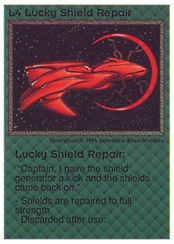 Need: 0    Want: 0    Have: 39 (+102)    Will Trade: 35    In Storage: 30              L4 ‑ Lucky Shield Repair (2nd Print)  Set: PE  Rarity: R1    Artist: Lawrence Allen Williams    