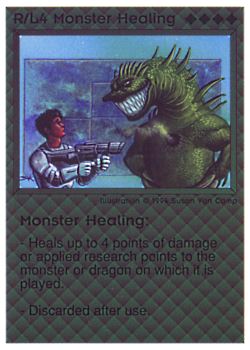 Need: 0    Want: 0    Have: 33 (+82)    Will Trade: 29    In Storage: 15              R/L4 ‑ Monster Healing  Set: PE  Rarity: R1    Artist: Susan Van Camp    