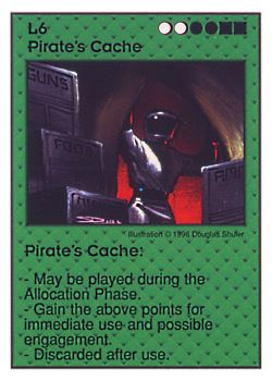 Need: 0    Want: 0    Have: 40    Will Trade: 34    In Storage: 20              L6 ‑ Pirate's Cache  Set: Pir  Rarity: U1    Artist: Douglas Shuler    