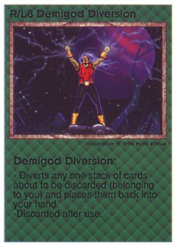 Need: 0    Want: 0    Have: 26 (+19)    Will Trade: 24    In Storage: 15              R/L8 ‑ Demigod Diversion  Set: PE  Rarity: V2    Artist: Mark Poole    