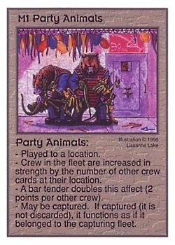 Need: 0    Want: 5    Have: 8    Will Trade: 0    In Storage: 1              M1 ‑ Party Animals  Set: Per  Rarity: U1    Artist: Lissanne Lake    