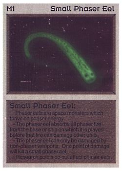 Need: 0    Want: 0    Have: 67 (+5)    Will Trade: 63    In Storage: 60              M1 ‑ Small Phaser Eel  Set: BE  Rarity: VC1    Artist: Gary A. Kalin    
