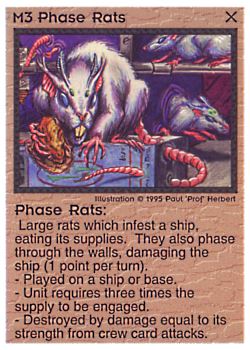 Need: 0    Want: 0    Have: 23 (+387)    Will Trade: 19    In Storage: 16              M3 ‑ Phase Rats  Set: NE  Rarity: U1    Artist: Paul 'Prof' Herbert    