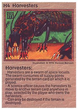 Need: 0    Want: 0    Have: 9 (+25)    Will Trade: 5    In Storage: 2              M4 ‑ Harvesters  Set: PE  Rarity: V1    Artist: Melissa A. Benson    