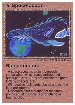 Need: 0    Want: 0    Have: 36 (+92)    Will Trade: 32    In Storage: 29              M4 ‑ Spacetacean  Set: PE  Rarity: R1    Artist: Mark Poole    