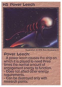 Need: 0    Want: 0    Have: 37    Will Trade: 29    In Storage: 23              M5 ‑ Power Leech  Set: PE  Rarity: R1    Artist: Ron Rousselle II    