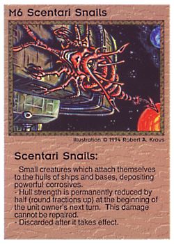 Need: 0    Want: 0    Have: 32    Will Trade: 26    In Storage: 17              M6 ‑ Scentari Snails  Set: PE  Rarity: V2    Artist: Robert A. Kraus    