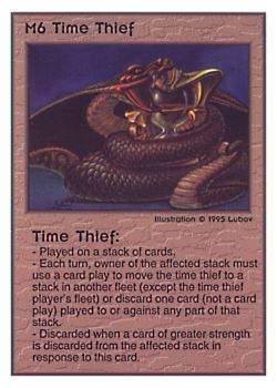 Need: 0    Want: 0    Have: 171 (+102)    Will Trade: 168    In Storage: 51              M6 ‑ Time Thief  Set: TG  Rarity: R2    Artist: Lubov    