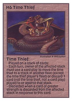 Need: 0    Want: 0    Have: 102 (+171)    Will Trade: 99    In Storage: 50              M6 ‑ Time Thief  Set: UE  Rarity: R1    Artist: Lubov    