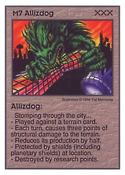 Need: 0    Want: 3    Have: 10    Will Trade: 0    In Storage: 1              M7 ‑ Allizdog  Set: Per  Rarity: U1    Artist: Pat Morrissey    