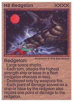 Need: 0    Want: 0    Have: 6 (+31)    Will Trade: 4    In Storage: 0              M8 ‑ Redgelon  Set: NE  Rarity: V1    Artist: Dan Gillman    