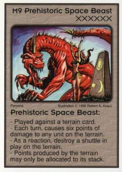Need: 3    Want: 10    Have: 0    Will Trade: 0    In Storage: 0              M9 ‑ Prehistoric Space Beast  Set: Per  Rarity: V1    Artist: Robert A. Kraus    