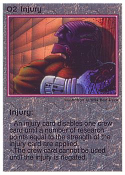 Need: 0    Want: 0    Have: 73    Will Trade: 65    In Storage: 58              O2 ‑ Injury  Set: PE  Rarity: C2    Artist: Ben Peck    