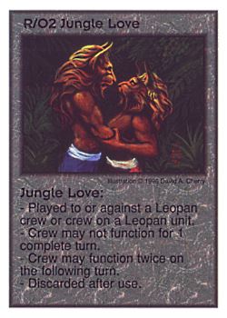 Need: 0    Want: 3    Have: 10    Will Trade: 0    In Storage: 2              R/O2 ‑ Jungle Love  Set: Per  Rarity: U1    Artist: David A. Cherry    