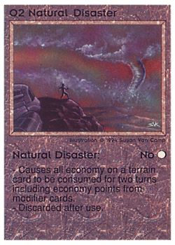 Need: 0    Want: 0    Have: 65 (+140)    Will Trade: 61    In Storage: 57              O2 ‑ Natural Disaster  Set: PE  Rarity: U1    Artist: Susan Van Camp    