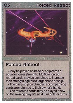 Need: 0    Want: 0    Have: 39 (+3)    Will Trade: 34    In Storage: 32              O3 ‑ Forced Retreat  Set: BE  Rarity: C1    Artist: Gary A. Kalin    