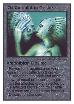 Need: 0    Want: 1    Have: 12    Will Trade: 0    In Storage: 1              O4 ‑ Amphibian Desire  Set: Per  Rarity: U1    Artist: Pat Morrissey    