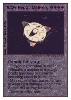 Need: 0    Want: 0    Have: -1    Will Trade: 0    In Storage: 0              R/O4 ‑ Repair Delivery  Set: Pro8  Rarity: Pro8    Artist: Gary A. Kalin    
