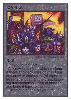Need: 0    Want: 2    Have: 11    Will Trade: 0    In Storage: 0              O4 ‑ Riot  Set: Per  Rarity: U1    Artist: Lissanne Lake    