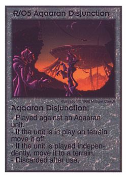 Need: 0    Want: 2    Have: 11    Will Trade: 0    In Storage: 2              R/O5 ‑ Aqaaran Disjunction  Set: Per  Rarity: U1    Artist: Michael Carroll    
