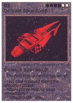 Need: 0    Want: 0    Have: 61    Will Trade: 53    In Storage: 48              O5 ‑ Derelict Spacecraft  Set: PE  Rarity: U1    Artist: Lawrence Allen Williams    