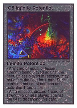 Need: 0    Want: 3    Have: 10    Will Trade: 0    In Storage: 0              O5 ‑ Infinite Potential  Set: Per  Rarity: U1    Artist: jael    