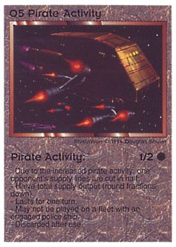 Need: 0    Want: 0    Have: 38 (+36)    Will Trade: 34    In Storage: 31              O5 ‑ Pirate Activity  Set: PE  Rarity: U1    Artist: Douglas Shuler    
