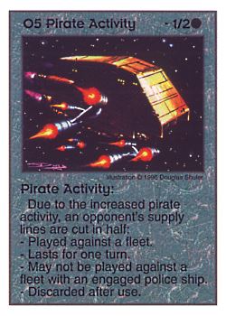 Need: 0    Want: 0    Have: 36 (+38)    Will Trade: 32    In Storage: 29              O5 ‑ Pirate Activity  Set: Pir  Rarity: U1    Artist: Douglas Shuler    