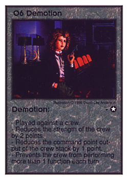 Need: 0    Want: 10    Have: 3    Will Trade: 0    In Storage: 0              O6 ‑ Demotion  Set: GI  Rarity: U1    Artist: David Lee Anderson    