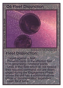 Need: 0    Want: 0    Have: -1    Will Trade: 0    In Storage: 0              O6 ‑ Fleet Disjunction  Set: Pro8  Rarity: Pro8    Artist: Kris Macintyre    