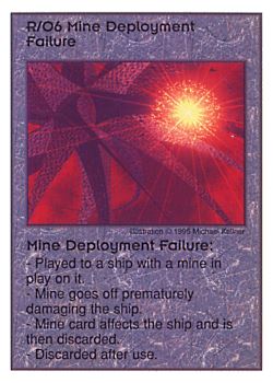 Need: 2    Want: 6    Have: 5    Will Trade: 0    In Storage: 1              R/O6 ‑ Mine Deployment Failure  Set: AT  Rarity: V1    Artist: Michael Kelner    