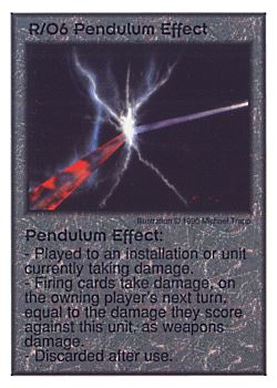 Need: 0    Want: 4    Have: 9    Will Trade: 0    In Storage: 0              R/O6 ‑ Pendulum Effect  Set: Per  Rarity: U1    Artist: Michael Trapp    