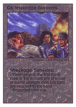 Need: 0    Want: 0    Have: 178    Will Trade: 172    In Storage: 50              O6 ‑ Wreckage Survivors  Set: TG  Rarity: R2    Artist: Christina Wald    