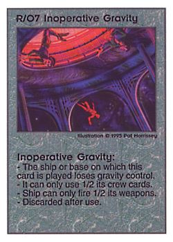 Need: 0    Want: 0    Have: 170    Will Trade: 164    In Storage: 50              R/O7 ‑ Inoperative Gravity  Set: PoM  Rarity: R1    Artist: Pat Morrissey    
