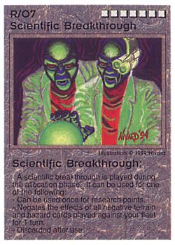 Need: 0    Want: 0    Have: 8 (+34)    Will Trade: 5    In Storage: 1              R/O7 ‑ Scientific Breakthrough  Set: PE  Rarity: V1    Artist: Nivard    