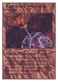 Need: 0    Want: 3    Have: 10    Will Trade: 0    In Storage: 2              R/O7 ‑ Shield Penetration Failure  Set: AT  Rarity: R1    Artist: Michael Kelner*    