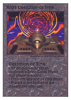 Need: 0    Want: 0    Have: 169    Will Trade: 165    In Storage: 51              R/O8 ‑ Cessation of Time  Set: TG  Rarity: R2    Artist: Michael Kelner    
