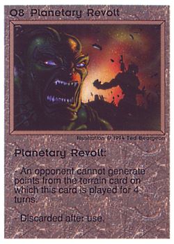 Need: 0    Want: 0    Have: 30 (+20)    Will Trade: 28    In Storage: 20              O8 ‑ Planetary Revolt  Set: PE  Rarity: V2    Artist: Ted Beargeon    