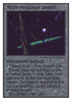 Need: 2    Want: 10    Have: 1    Will Trade: 0    In Storage: 0              R/O9 ‑ Pendulum Defect  Set: Per  Rarity: V1    Artist: Elvis McMaad    