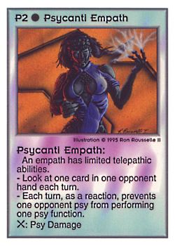 Need: 0    Want: 0    Have: 123    Will Trade: 115    In Storage: 44              P2 ‑ Psycanti Empath  Set: PoM  Rarity: U1    Artist: Ron Rousselle II    