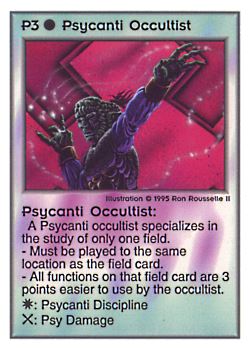 Need: 0    Want: 0    Have: 152    Will Trade: 144    In Storage: 44              P3 ‑ Psycanti Occultist  Set: PoM  Rarity: R1    Artist: Ron Rousselle II    