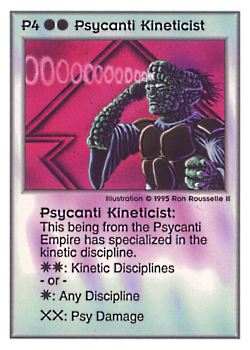Need: 0    Want: 0    Have: 169    Will Trade: 161    In Storage: 44              P4 ‑ Psycanti Kineticist  Set: PoM  Rarity: R1    Artist: Ron Rousselle II    