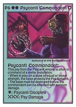 Need: 0    Want: 0    Have: 35    Will Trade: 29    In Storage: 30              P6 ‑ Psycanti Commandant  Set: PoM  Rarity: V1    Artist: Ron Rousselle II    
