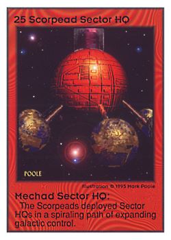 Need: 0    Want: 0    Have: 50    Will Trade: 48    In Storage: 20              HQ25 ‑ Scorpead Sector HQ  Set: UE  Rarity: V3    Artist: Mark Poole    