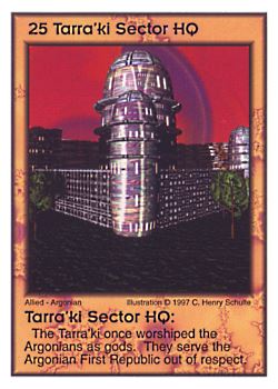 Need: 2    Want: 10    Have: 1    Will Trade: 0    In Storage: 0              HQ25 ‑ Tarra'ki Sector HQ  Set: AF  Rarity: V1    Artist: C. Henry Schulte    
