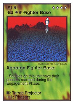 Need: 1    Want: 4    Have: 4    Will Trade: 0    In Storage: 0              B3/S1 ‑ Fighter Base ‑ Aqaaran Fighter Base  Set: GI  Rarity: U1    Artist: C. Henry Schulte    