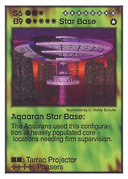 Need: 0    Want: 2    Have: 3    Will Trade: 0    In Storage: 0              B9/S6 ‑ Star Base ‑ Aqaaran Star Base  Set: GI  Rarity: V1    Artist: C. Henry Schulte    